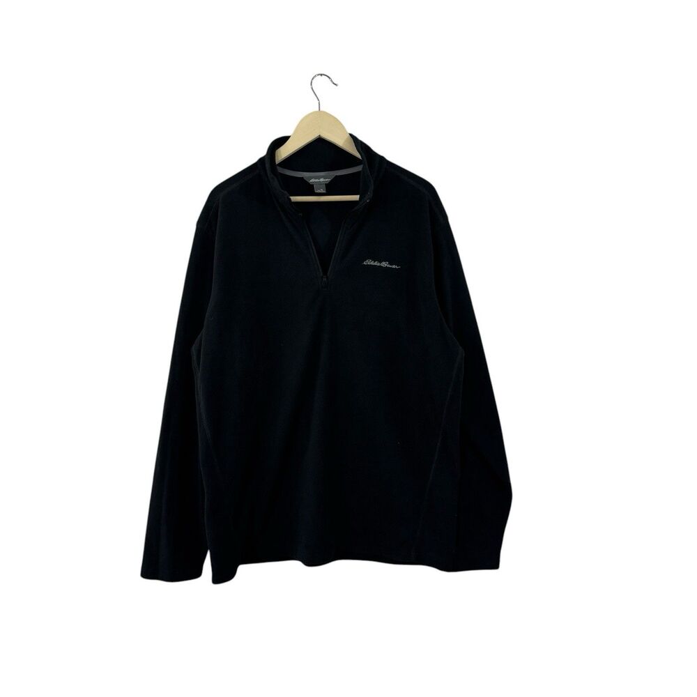 EUC Eddie Bauer Tall Large TL Fleece Shirt Pullover Zip Black Long Sleeve Mens